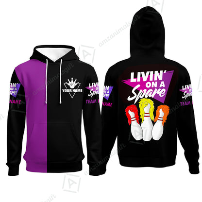 Customized Bowling Team Hoodie, Bowling Livin' On A Spare Personalized Hoodie Uniform For Bowlers