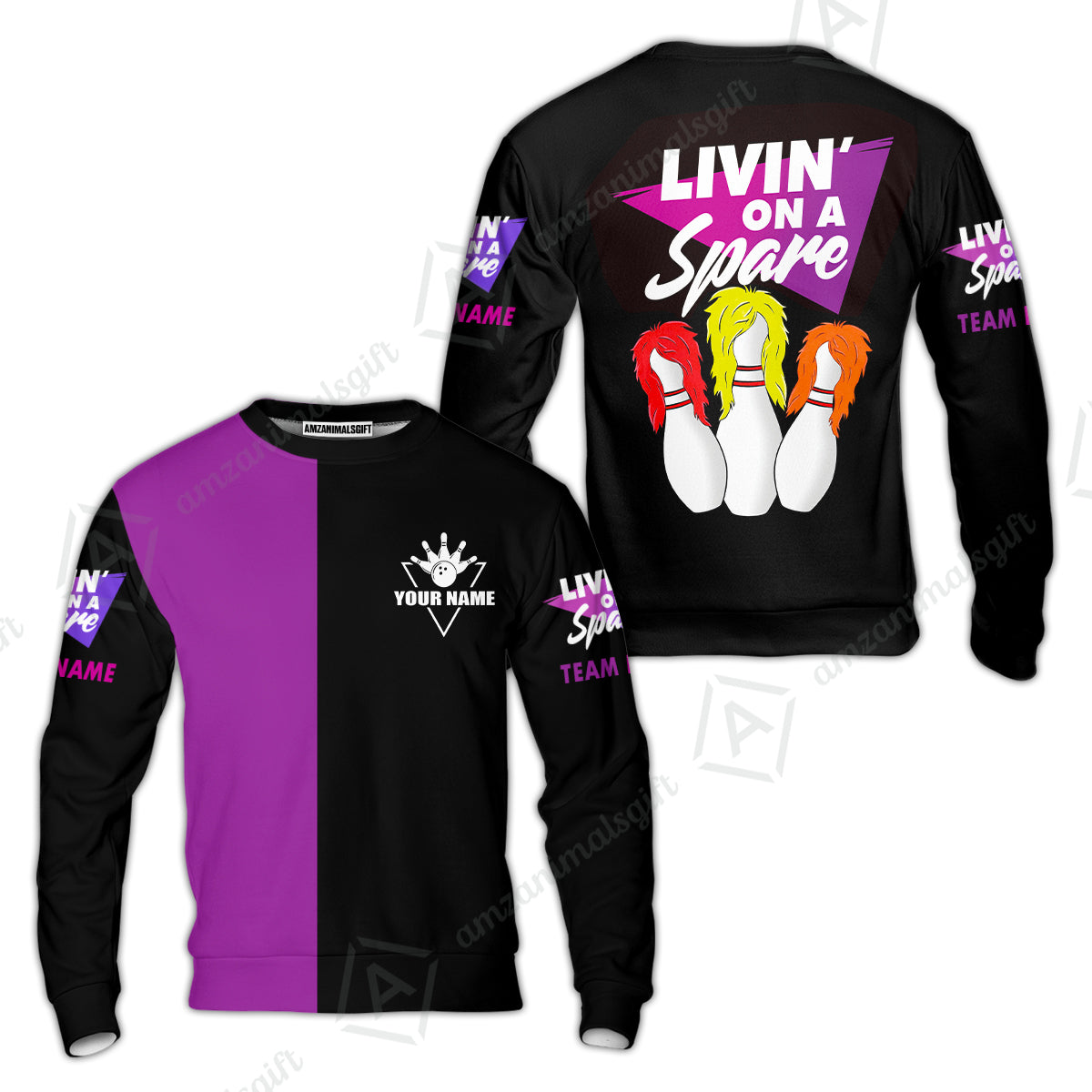 Customized Bowling Team Sweatshirt, Bowling Livin' On A Spare Personalized Sweatshirt Uniform For Bowlers