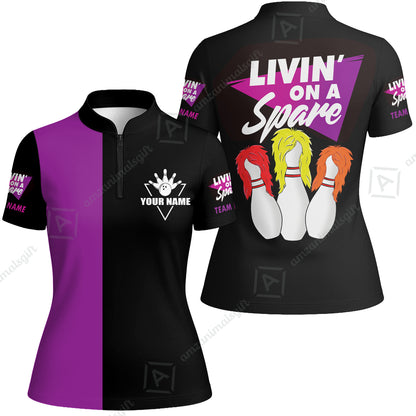 Customized Bowling Team Women Jersey Shirt, Bowling Livin' On A Spare Personalized Women Jersey Shirt Uniform For Bowlers