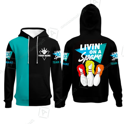 Customized Bowling Team Hoodie, Bowling Livin' On A Spare Personalized Hoodie Uniform For Bowlers