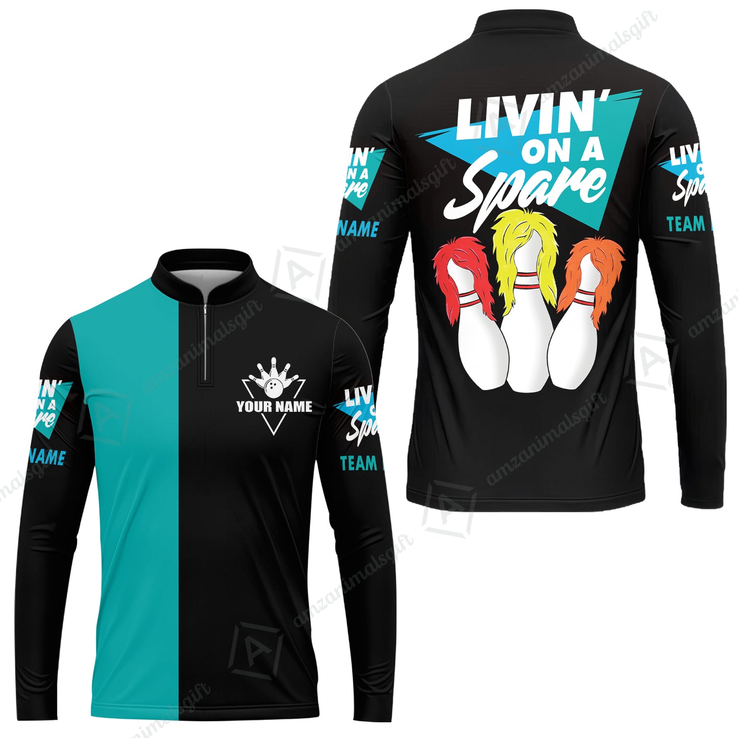 Bowling Men's Long Sleeve Jersey Shirt Custom Name - Bowling Livin' On A Spare Personalized Bowling Long Sleeve Polo Shirt