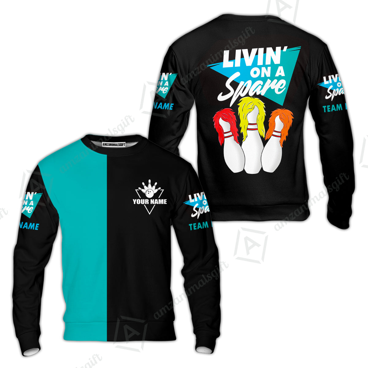 Customized Bowling Team Sweatshirt, Bowling Livin' On A Spare Personalized Sweatshirt Uniform For Bowlers