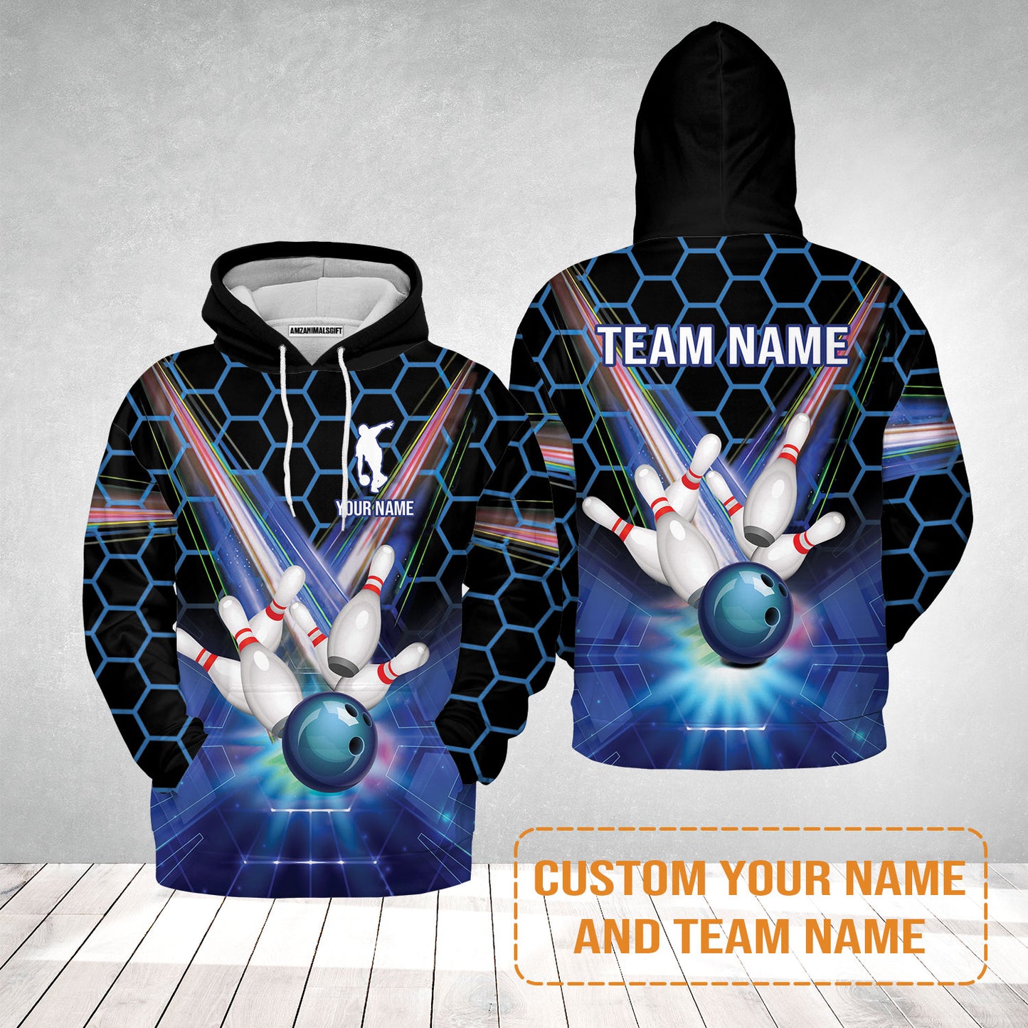 Blue Bowling Custom Hoodie, Bowling Personalized Hoodie, Bowling Shirt Custom Name and Team Name