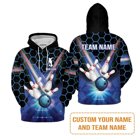 Blue Bowling Custom Hoodie, Bowling Personalized Hoodie, Bowling Shirt Custom Name and Team Name