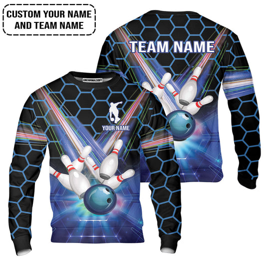 Blue Bowling Custom Sweatshirt, Bowling Personalized Sweatshirt, Bowling Shirt Custom Name and Team Name