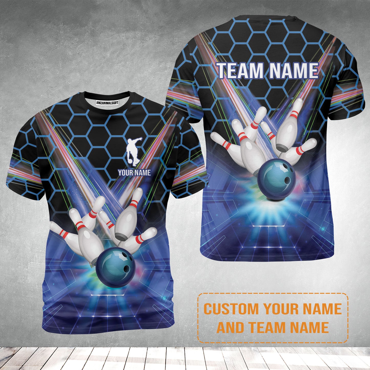 Blue Bowling Custom T-Shirt, Bowling Personalized T-Shirt, Bowling Shirt Custom Name and Team Name