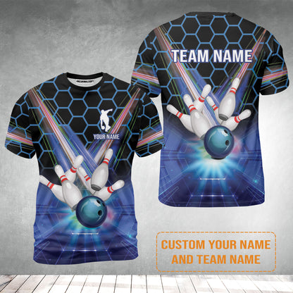 Blue Bowling Custom T-Shirt, Bowling Personalized T-Shirt, Bowling Shirt Custom Name and Team Name