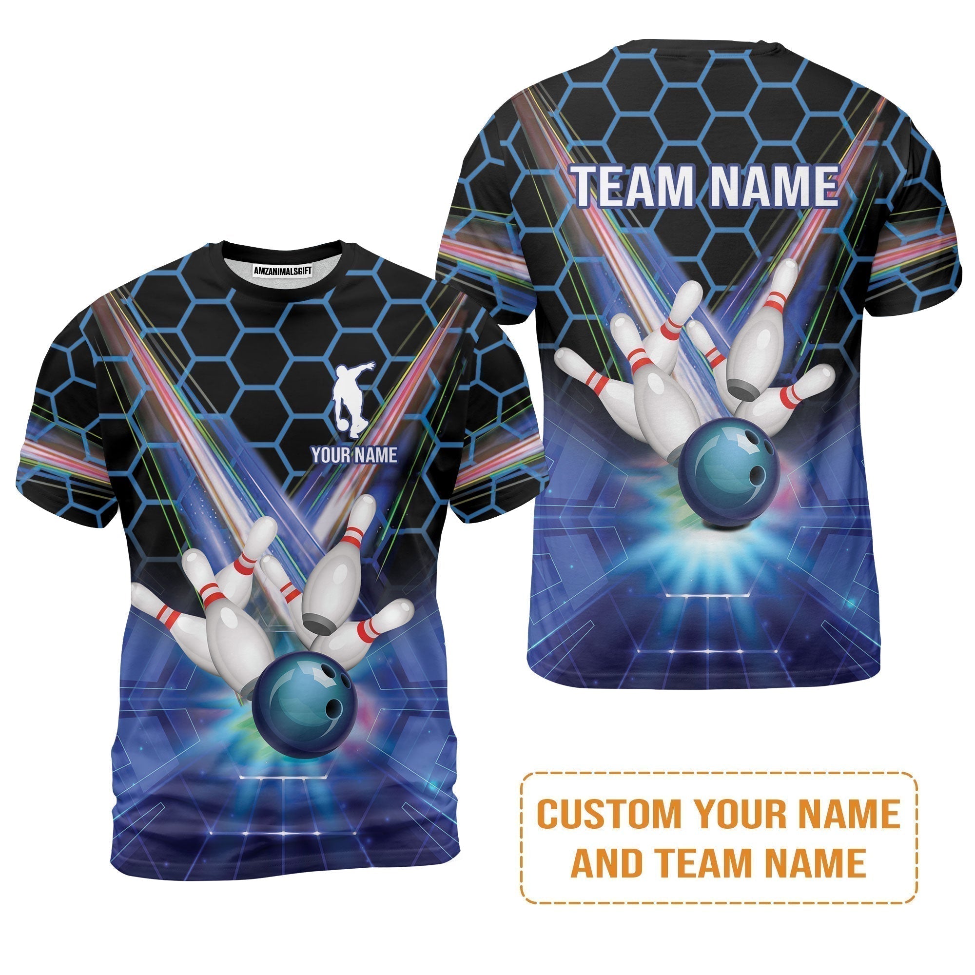 Blue Bowling Custom T-Shirt, Bowling Personalized T-Shirt, Bowling Shirt Custom Name and Team Name