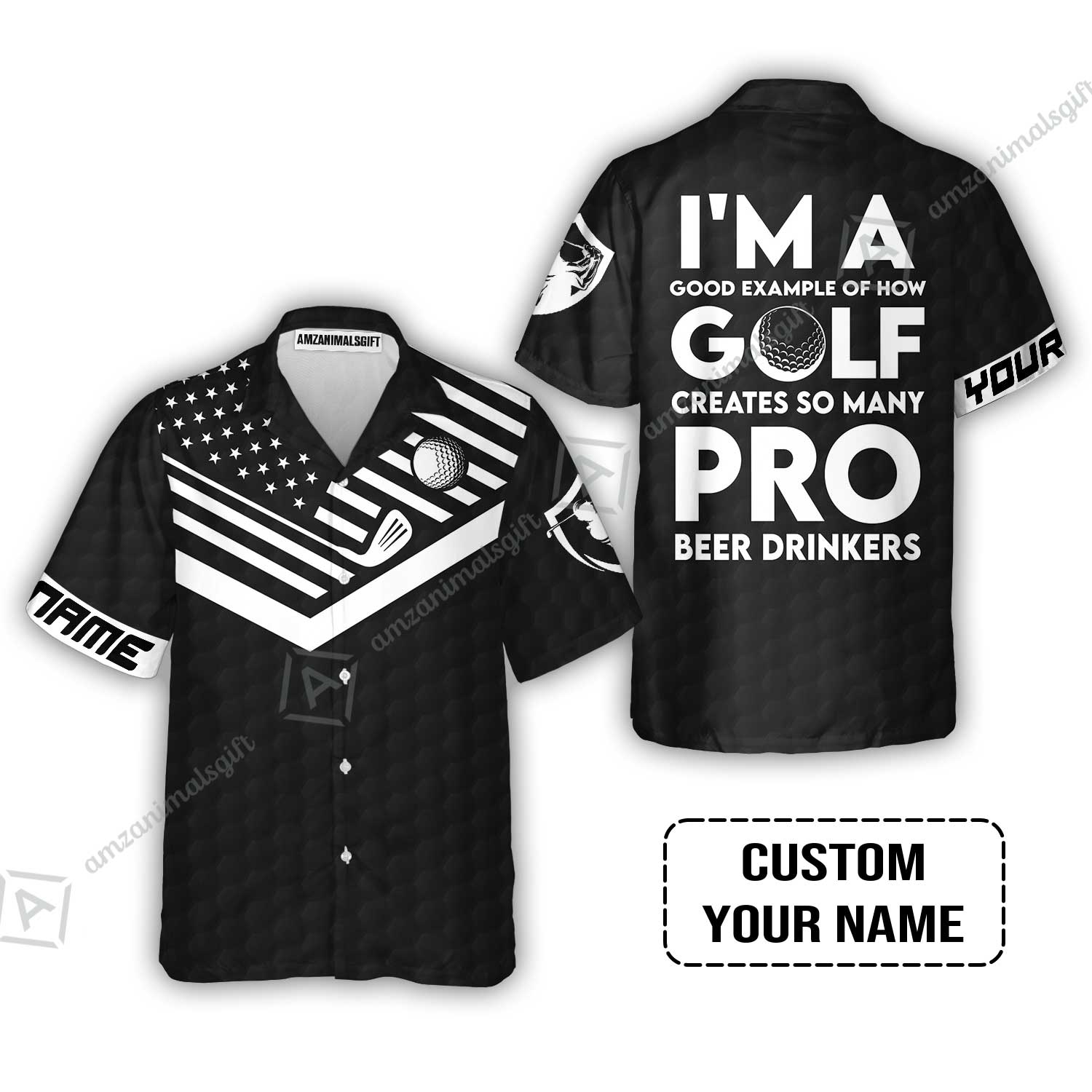 Personalized Golf American Flag Hawaiian Shirt, I'm A Golf Pro And Beer Drinker Custom Hawaiian Shirt