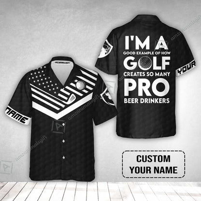 Personalized Golf American Flag Hawaiian Shirt, I'm A Golf Pro And Beer Drinker Custom Hawaiian Shirt