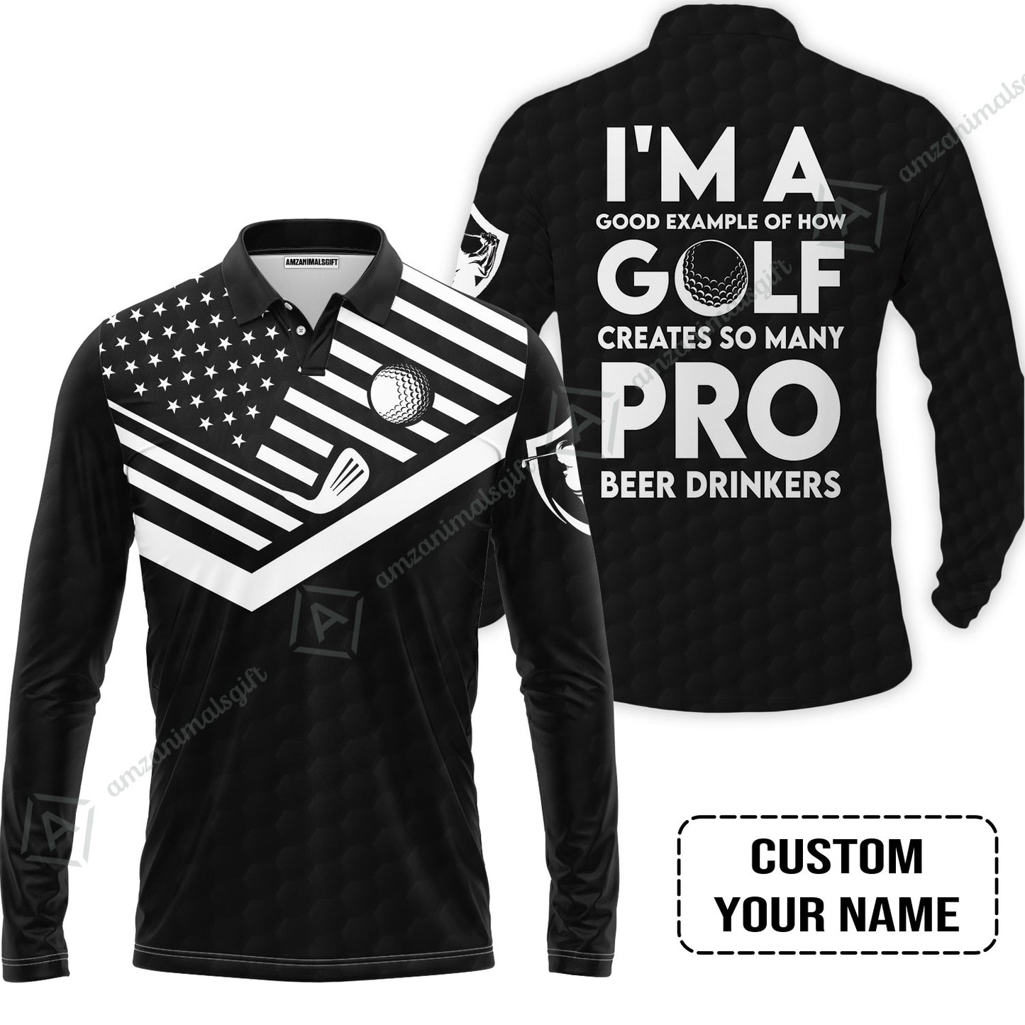 Personalized Golf American Flag Men Polo Shirt, I'm A Golf Pro And Beer Drinker Custom Polo Shirt