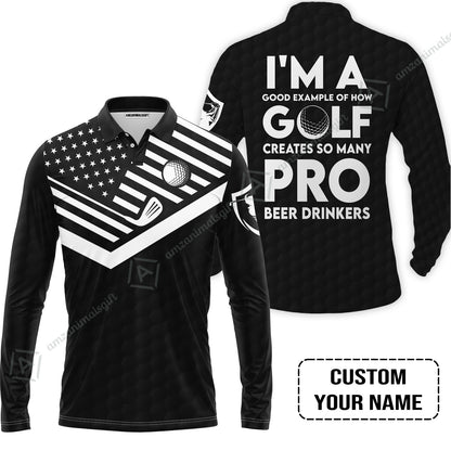 Personalized Golf American Flag Men Polo Shirt, I'm A Golf Pro And Beer Drinker Custom Polo Shirt