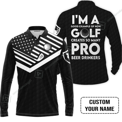 Personalized Golf American Flag Zip Polo Shirt, I'm A Golf Pro And Beer Drinker Custom Zip Polo Shirt