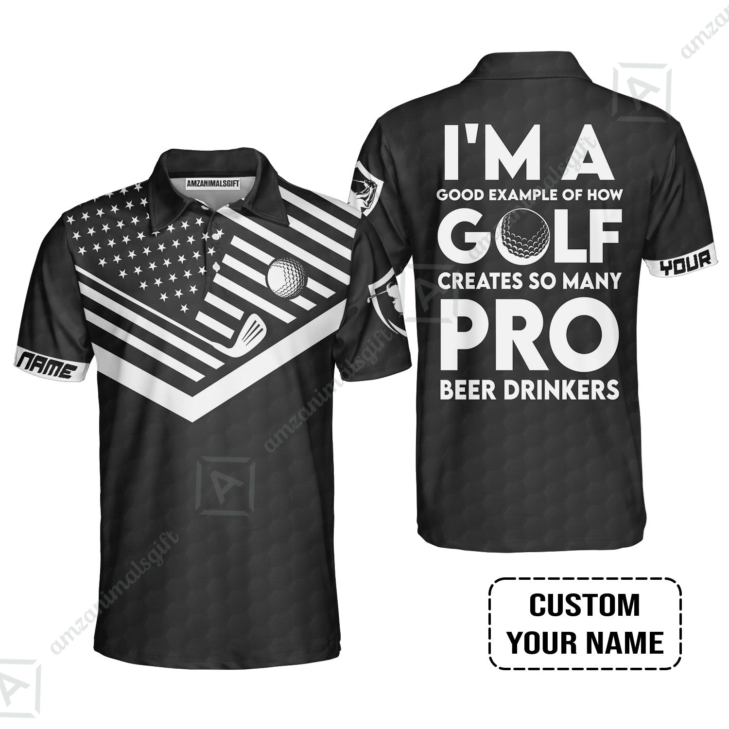 Personalized Golf American Flag Men Polo Shirt, I'm A Golf Pro And Beer Drinker Custom Polo Shirt