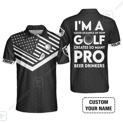 Personalized Golf American Flag Zip Polo Shirt, I'm A Golf Pro And Beer Drinker Custom Zip Polo Shirt