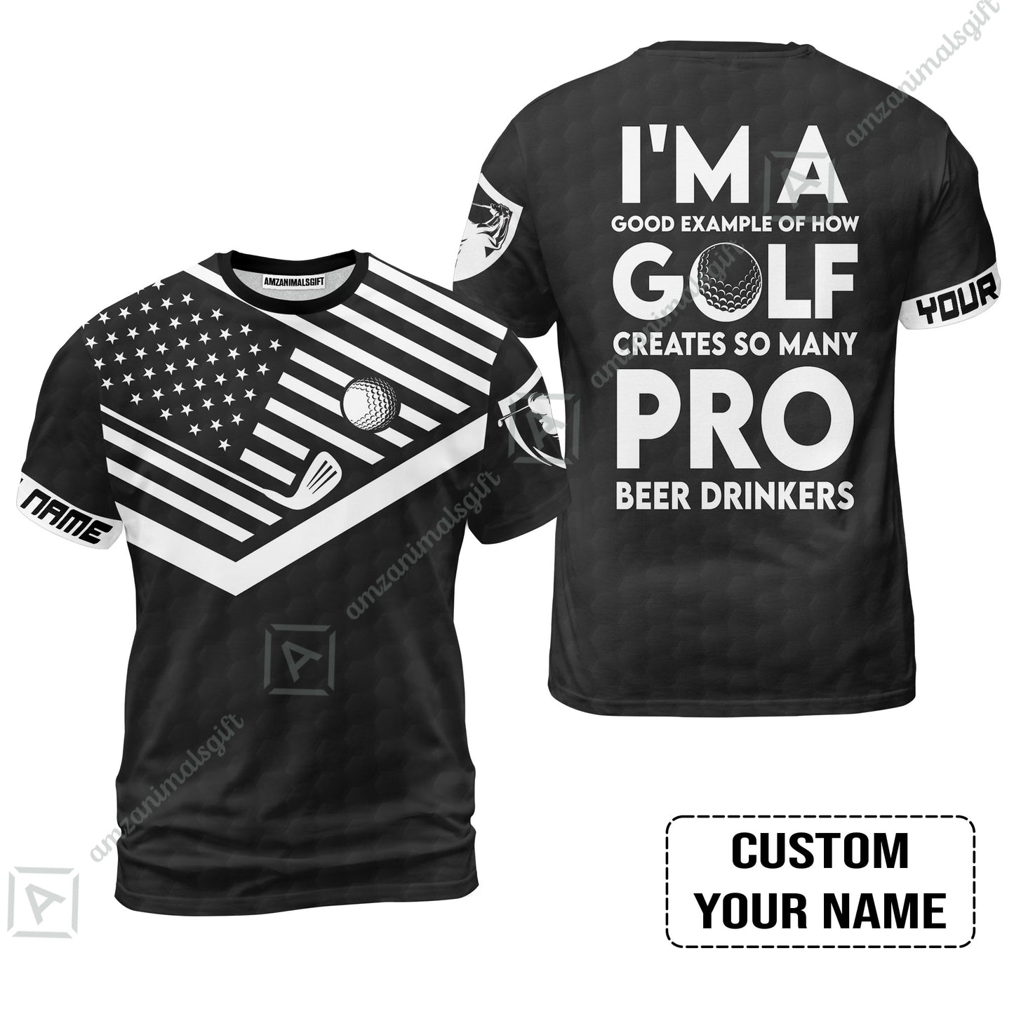 Personalized Golf American Flag Men Polo Shirt, I'm A Golf Pro And Beer Drinker Custom Polo Shirt