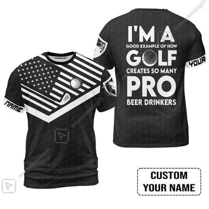 Personalized Golf American Flag Men Polo Shirt, I'm A Golf Pro And Beer Drinker Custom Polo Shirt