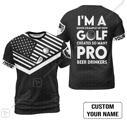Personalized Golf American Flag Hawaiian Shirt, I'm A Golf Pro And Beer Drinker Custom Hawaiian Shirt