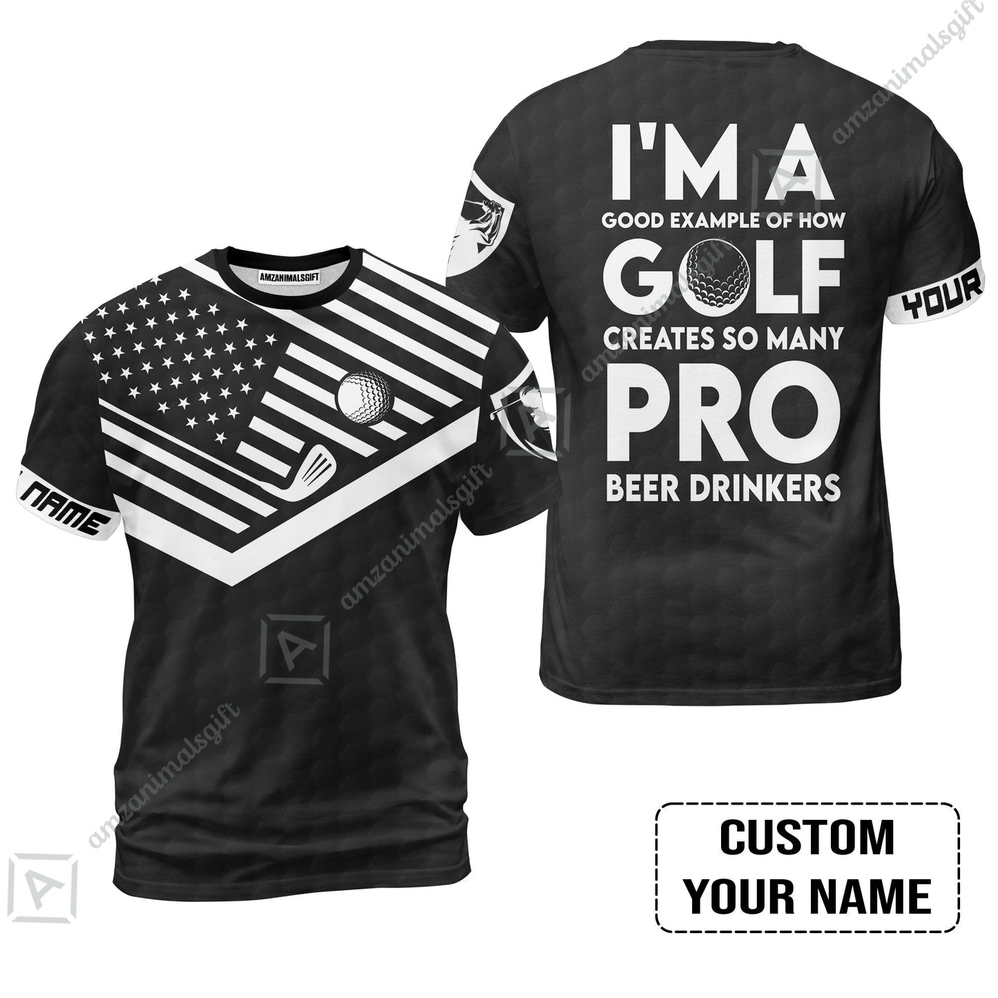 Personalized Golf American Flag Zip Polo Shirt, I'm A Golf Pro And Beer Drinker Custom Zip Polo Shirt