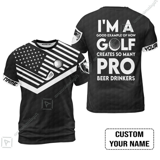 Personalized Golf American Flag T-Shirt, I'm A Golf Pro And Beer Drinker Custom T-Shirt