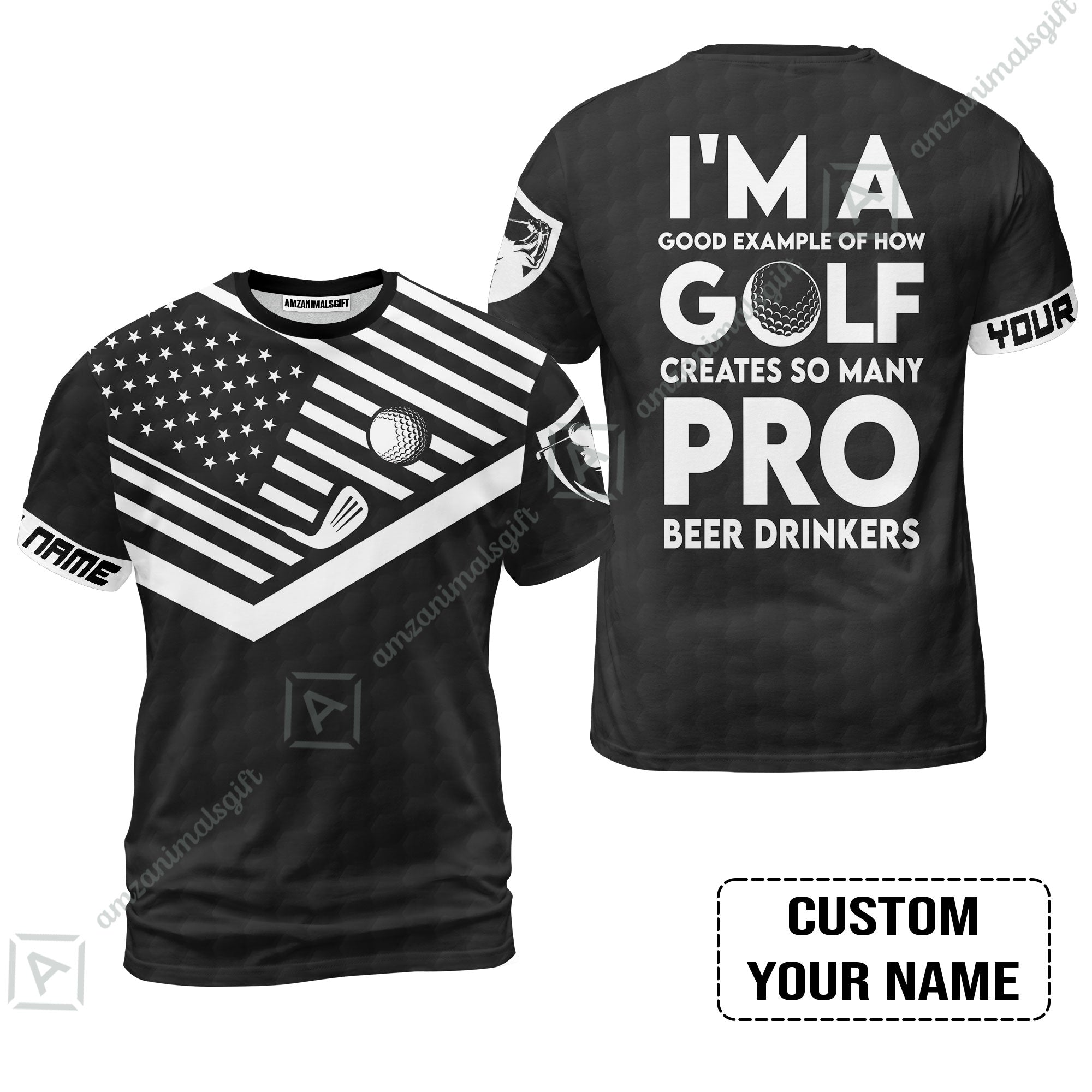 Personalized Golf American Flag T-Shirt, I'm A Golf Pro And Beer Drinker Custom T-Shirt