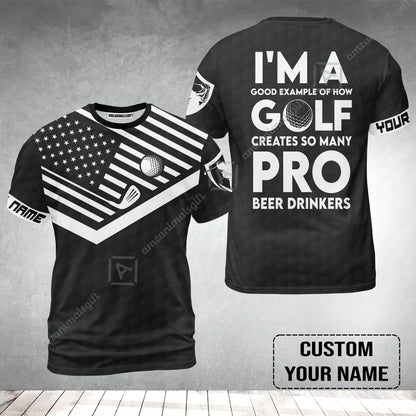 Personalized Golf American Flag T-Shirt, I'm A Golf Pro And Beer Drinker Custom T-Shirt