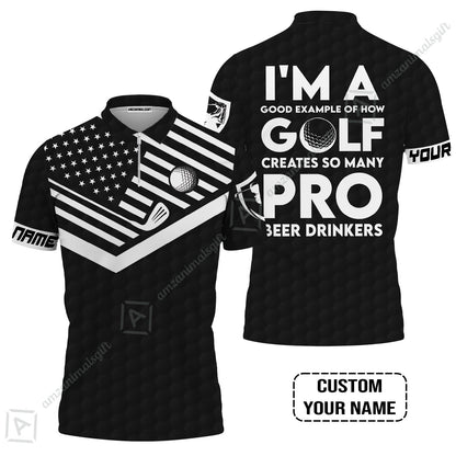 Personalized Golf American Flag Zip Polo Shirt, I'm A Golf Pro And Beer Drinker Custom Zip Polo Shirt