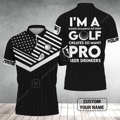 Personalized Golf American Flag Zip Polo Shirt, I'm A Golf Pro And Beer Drinker Custom Zip Polo Shirt