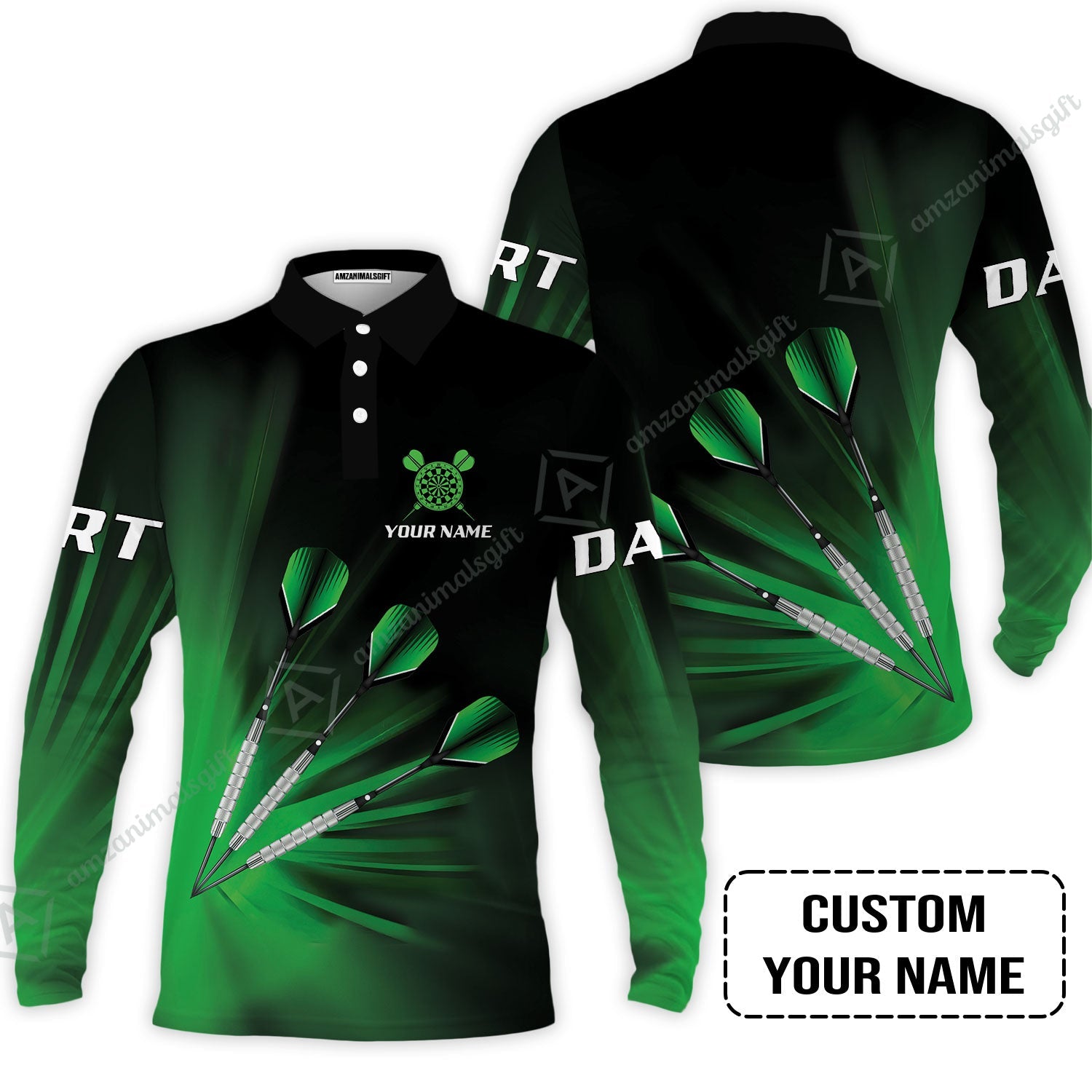 Customized Darts Long Sleeve Men Polo Shirt, Personalized Name Polo Shirt For Men - Perfect Gift For Darts Lovers, Darts Players