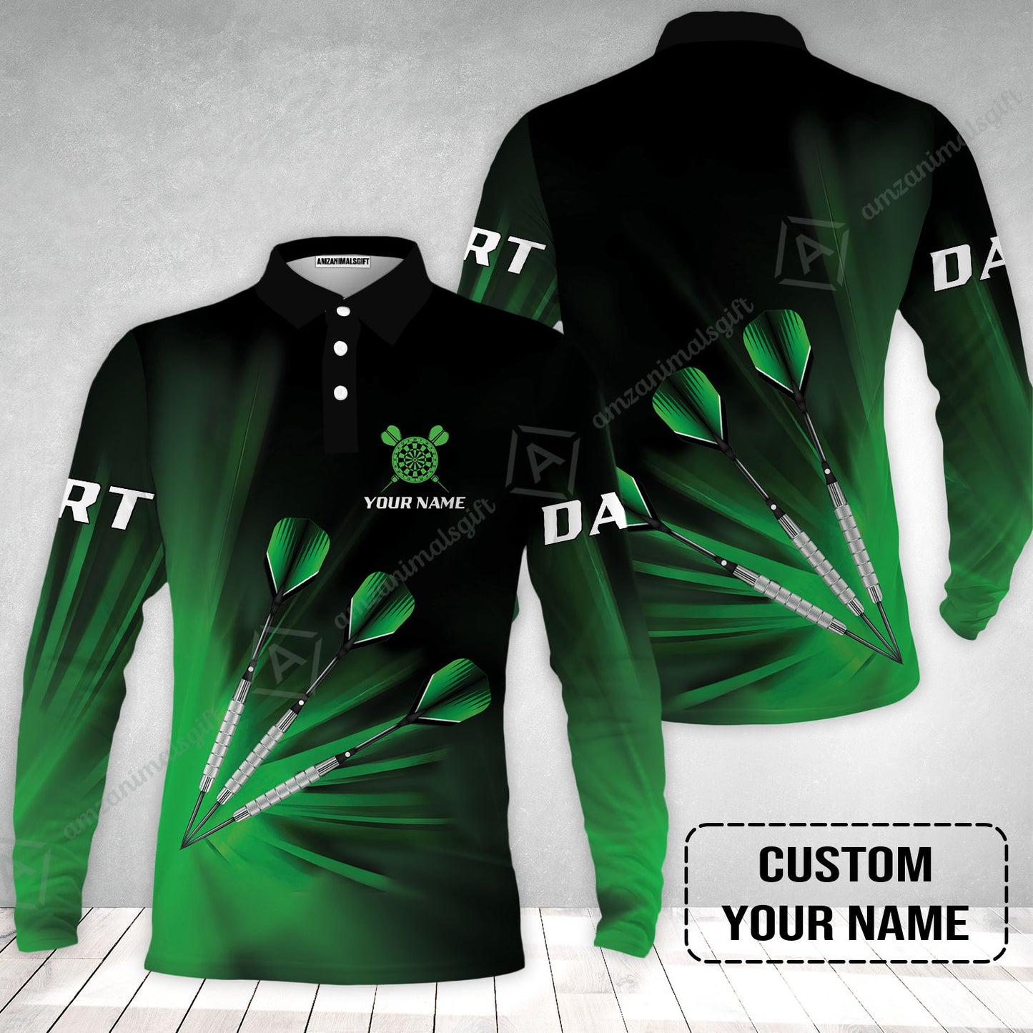 Customized Darts Long Sleeve Men Polo Shirt, Personalized Name Polo Shirt For Men - Perfect Gift For Darts Lovers, Darts Players