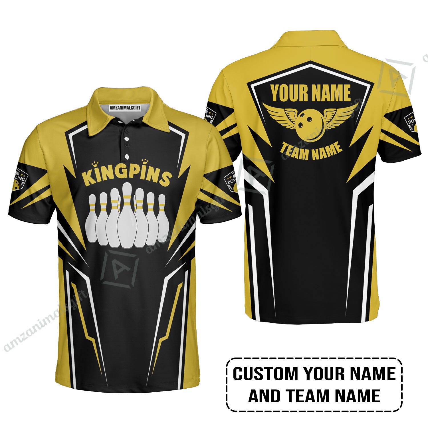 Bowling Custom Men Polo Shirt - Custom Name King Pins Bowling Team Personalized Bowling Polo Shirt