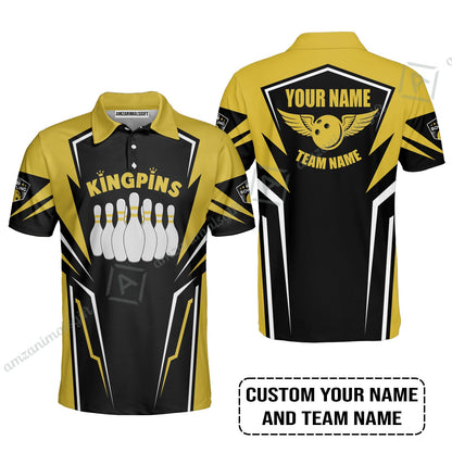 Bowling Custom Long Polo Shirt - Custom Name King Pins Bowling Team Personalized Bowling Long Polo Shirt