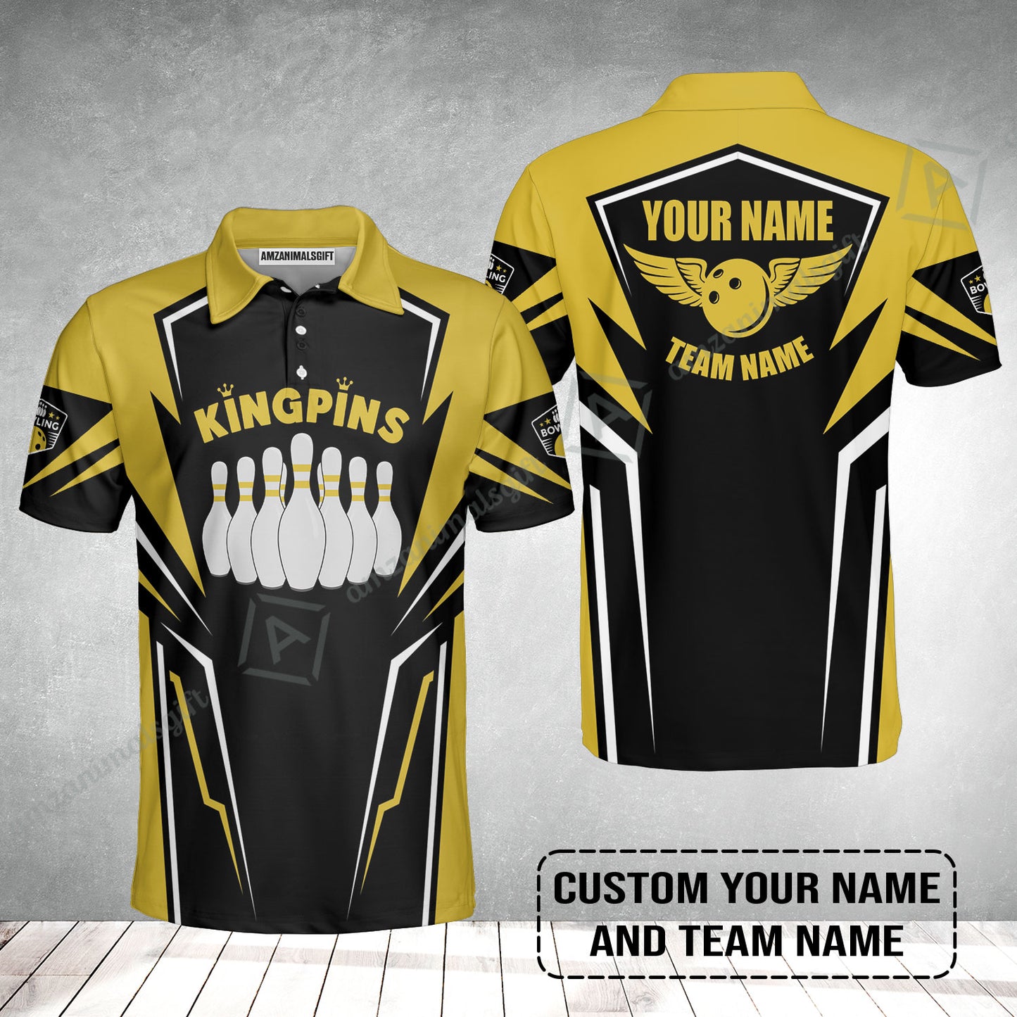 Bowling Custom Men Polo Shirt - Custom Name King Pins Bowling Team Personalized Bowling Polo Shirt