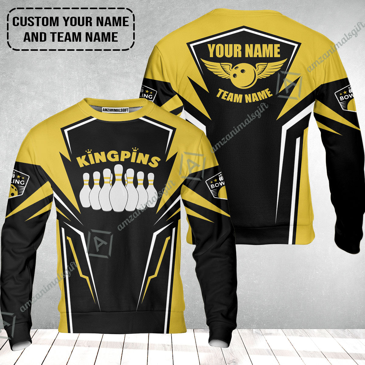 Bowling Custom Sweatshirt - Custom Name King Pins Bowling Team Personalized Sweatshirt