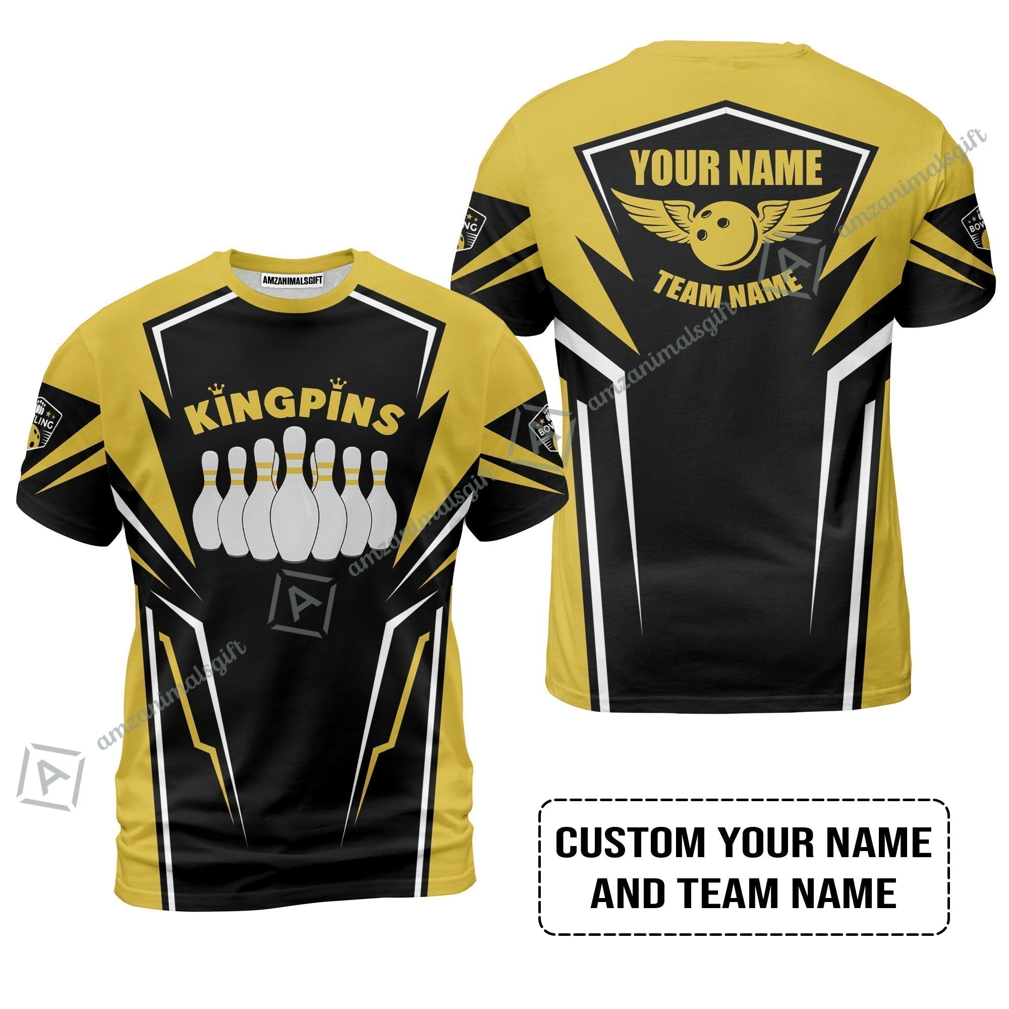 Bowling Custom T-Shirt - Custom Name King Pins Bowling Team Personalized T-Shirt
