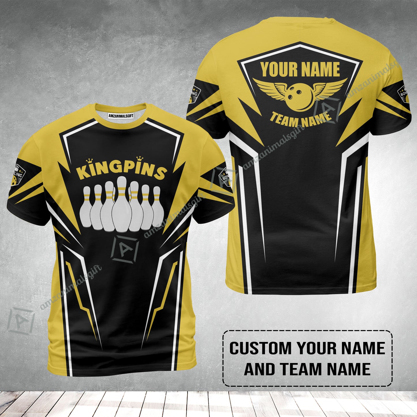 Bowling Custom T-Shirt - Custom Name King Pins Bowling Team Personalized T-Shirt