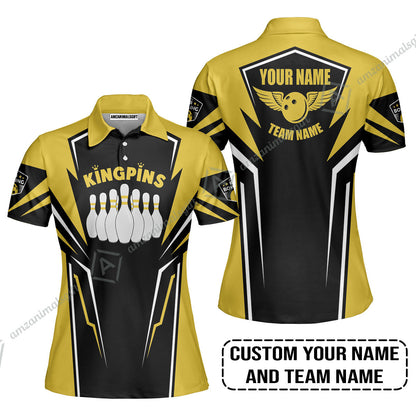 Bowling Custom Long Polo Shirt - Custom Name King Pins Bowling Team Personalized Bowling Long Polo Shirt