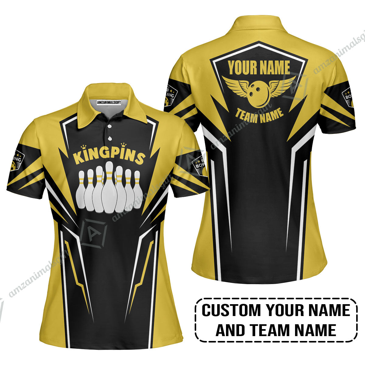 Bowling Custom Women Polo Shirt - Custom Name King Pins Bowling Team Personalized Women Polo Shirt