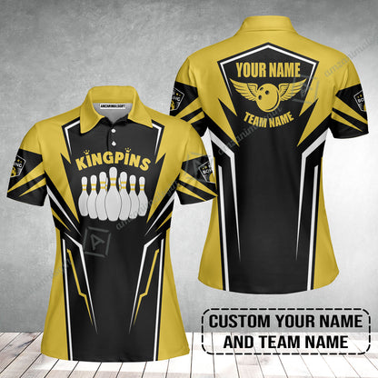 Bowling Custom Women Polo Shirt - Custom Name King Pins Bowling Team Personalized Women Polo Shirt