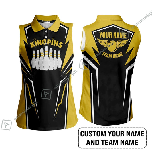 Bowling Custom Women Sleeveless Polo Shirt - Custom Name King Pins Bowling Team Personalized Women Sleeveless Polo Shirt