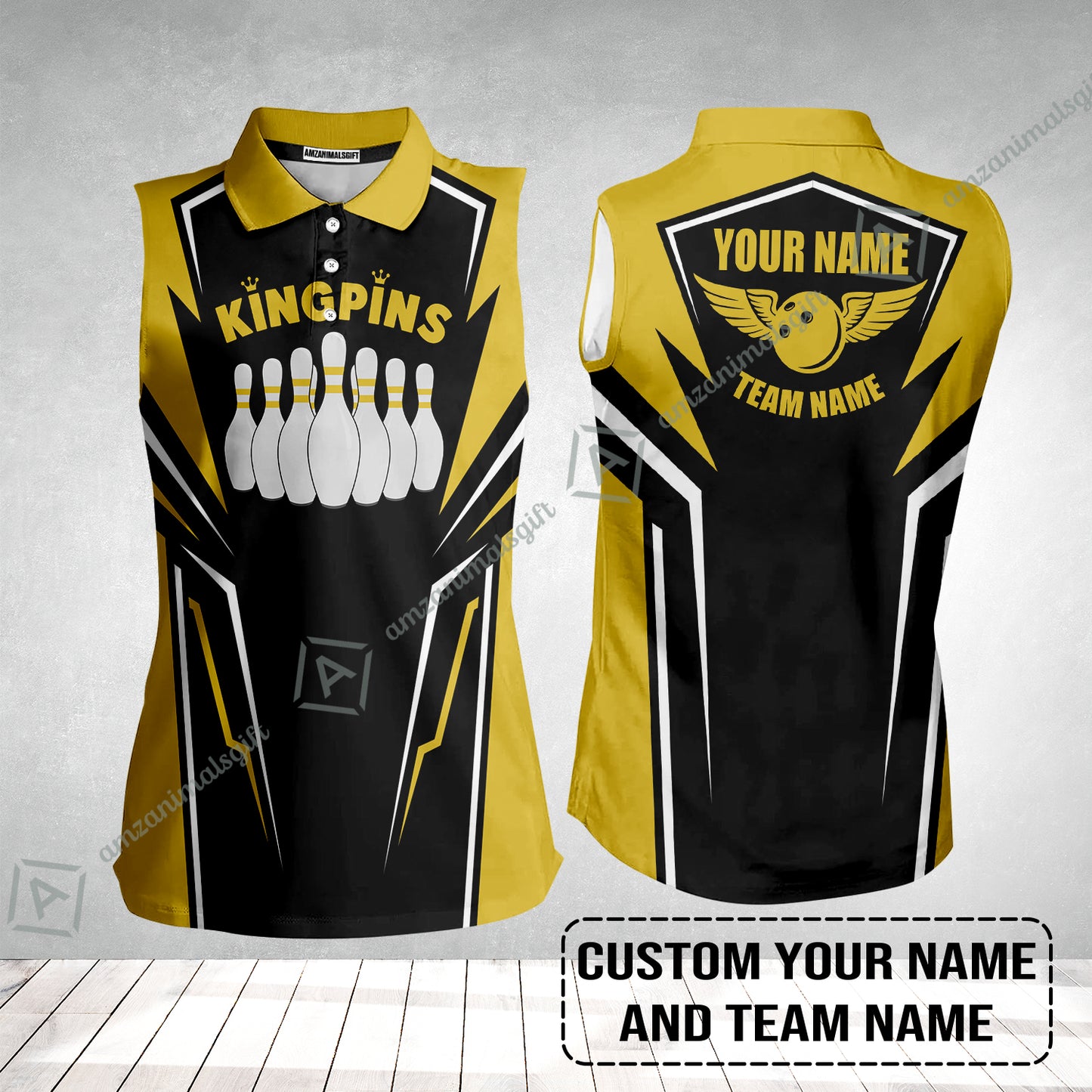 Bowling Custom Women Sleeveless Polo Shirt - Custom Name King Pins Bowling Team Personalized Women Sleeveless Polo Shirt