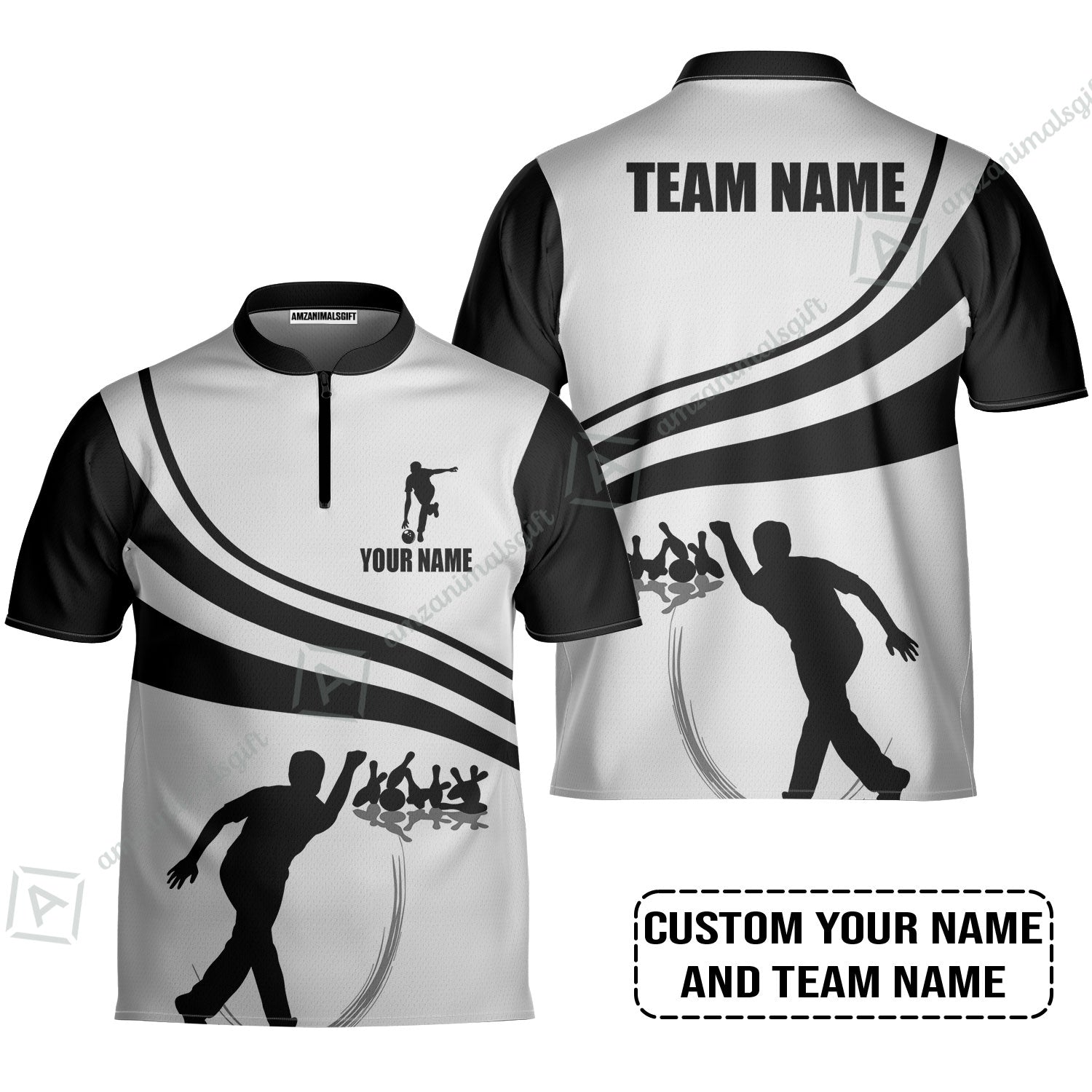 Bowling Jersey Custom Name - Black and Gold Men Bowlers Personalized Bowling Jersey