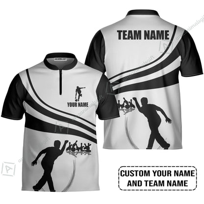 Bowling Custom Long Sleeve Men Polo Shirt - Custom Name Black and Gold Men Bowlers Personalized Bowling Polo Shirt