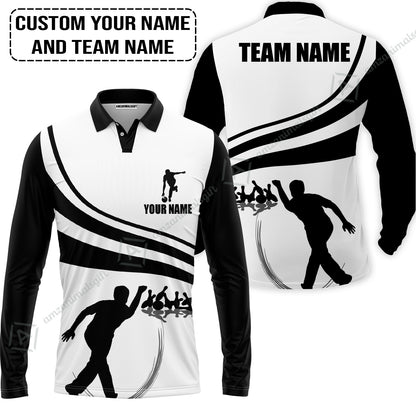 Bowling Custom Men Polo Shirt - Custom Name Black and Gold Men Bowlers Personalized Bowling Polo Shirt