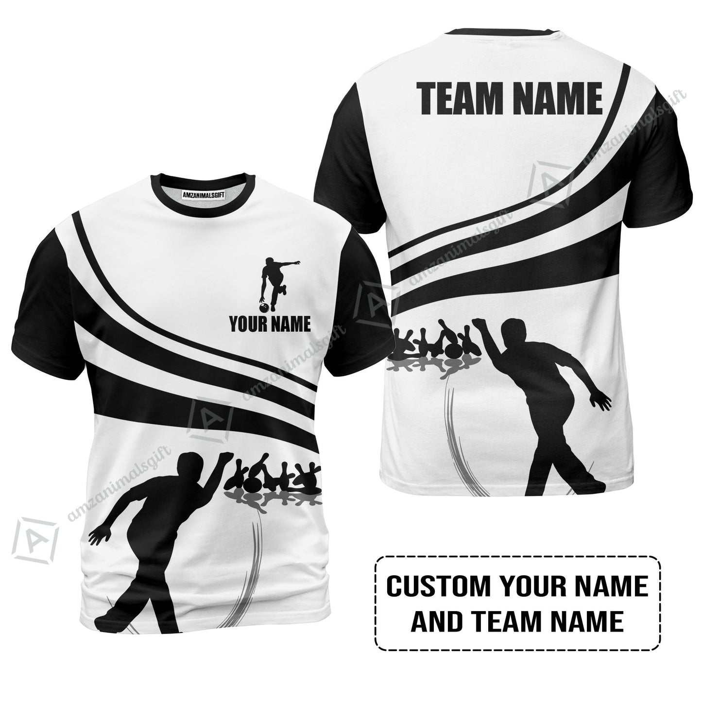 Bowling Custom Name Hawaiian Shirt - Black and Gold Men Bowlers Personalized Hawaiian Shirt