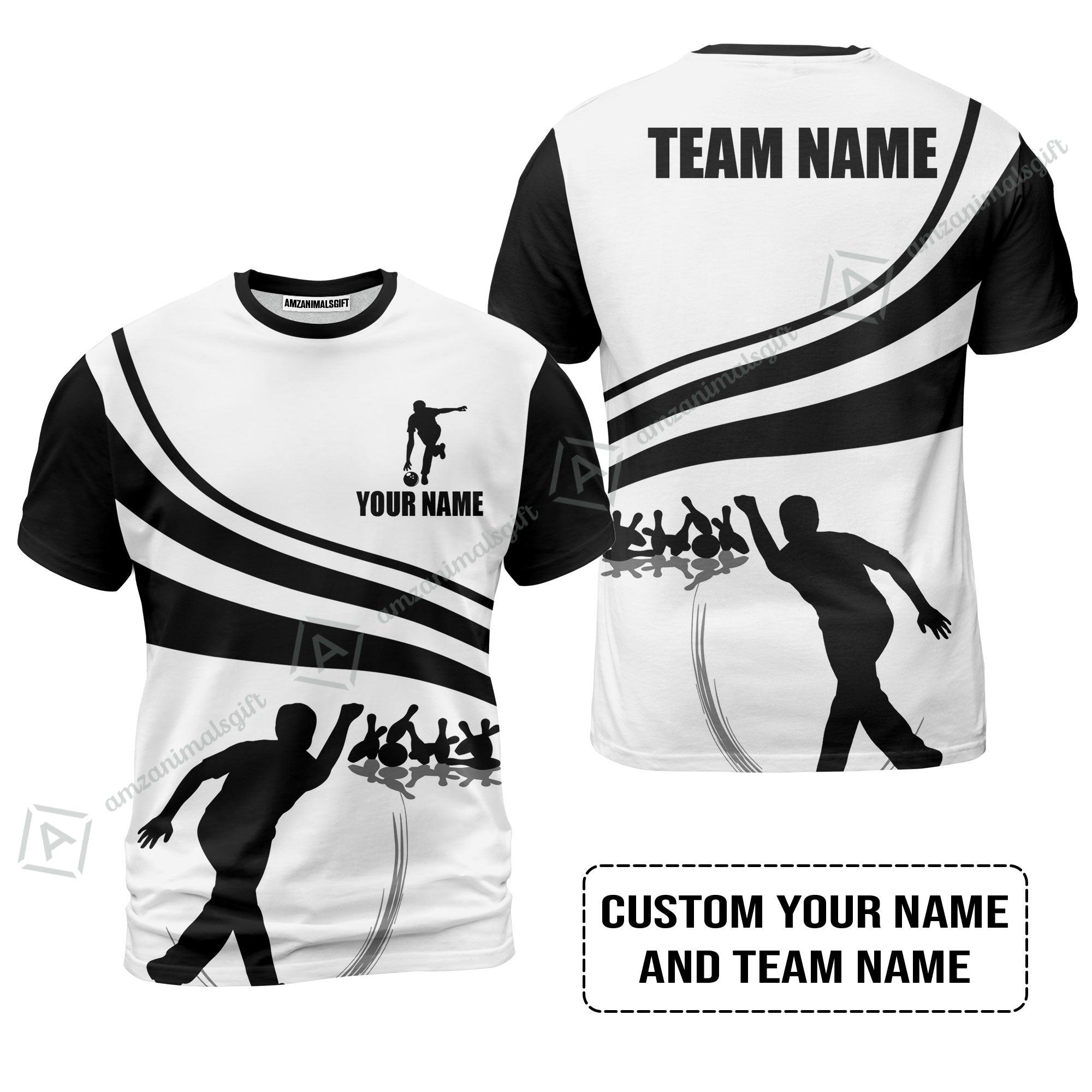 Bowling Custom Name T-Shirt - Black and Gold Men Bowlers Personalized T-Shirt