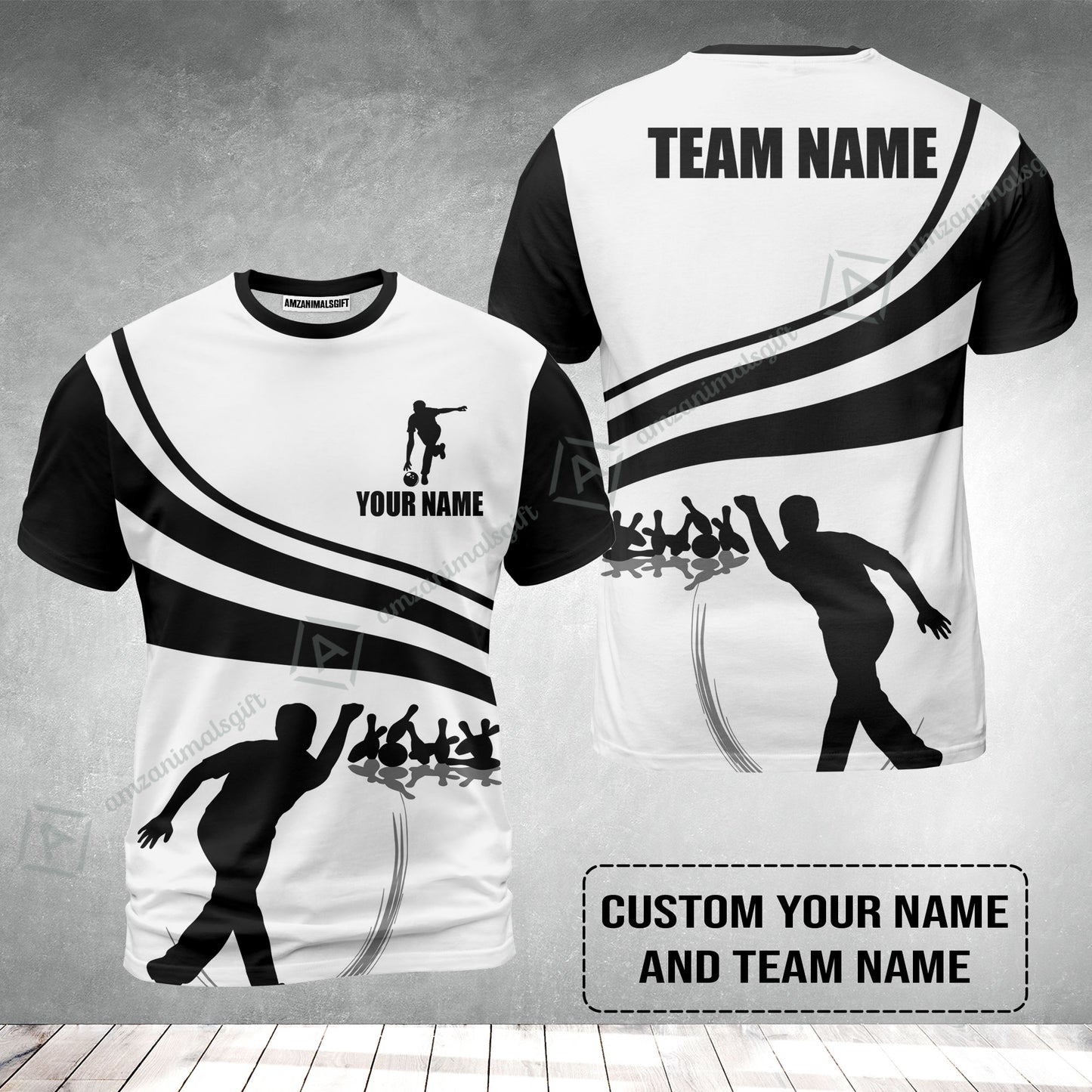 Bowling Custom Name T-Shirt - Black and Gold Men Bowlers Personalized T-Shirt