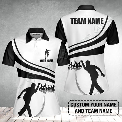 Bowling Custom Name Women Polo Shirt - Black and Gold Men Bowlers Personalized Women Polo Shirt