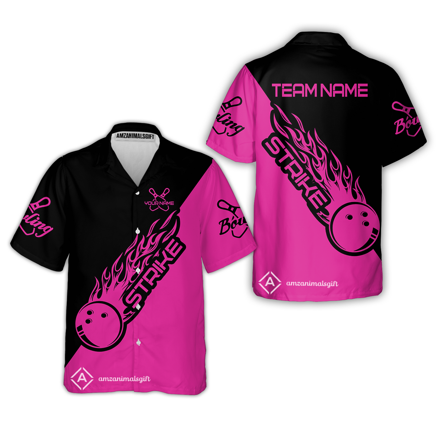 Customized Bowling Team Shirt, Bowling Strike Black And Pink Uniform Shirt, Perfect outfit For Bowlers, Bowling Team