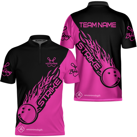 Customized Bowling Team Shirt, Bowling Strike Black And Pink Uniform Shirt, Perfect outfit For Bowlers, Bowling Team